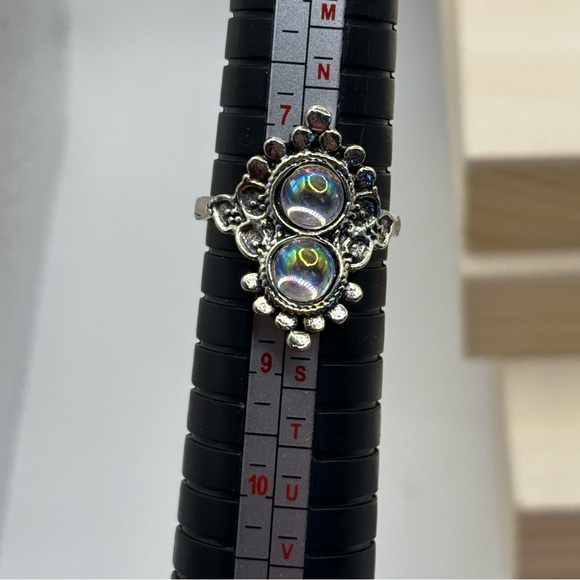 Boho Ring Silver Tone Iridescent Orb Cabochon Bali Size 7.5 - Picture 5 of 6